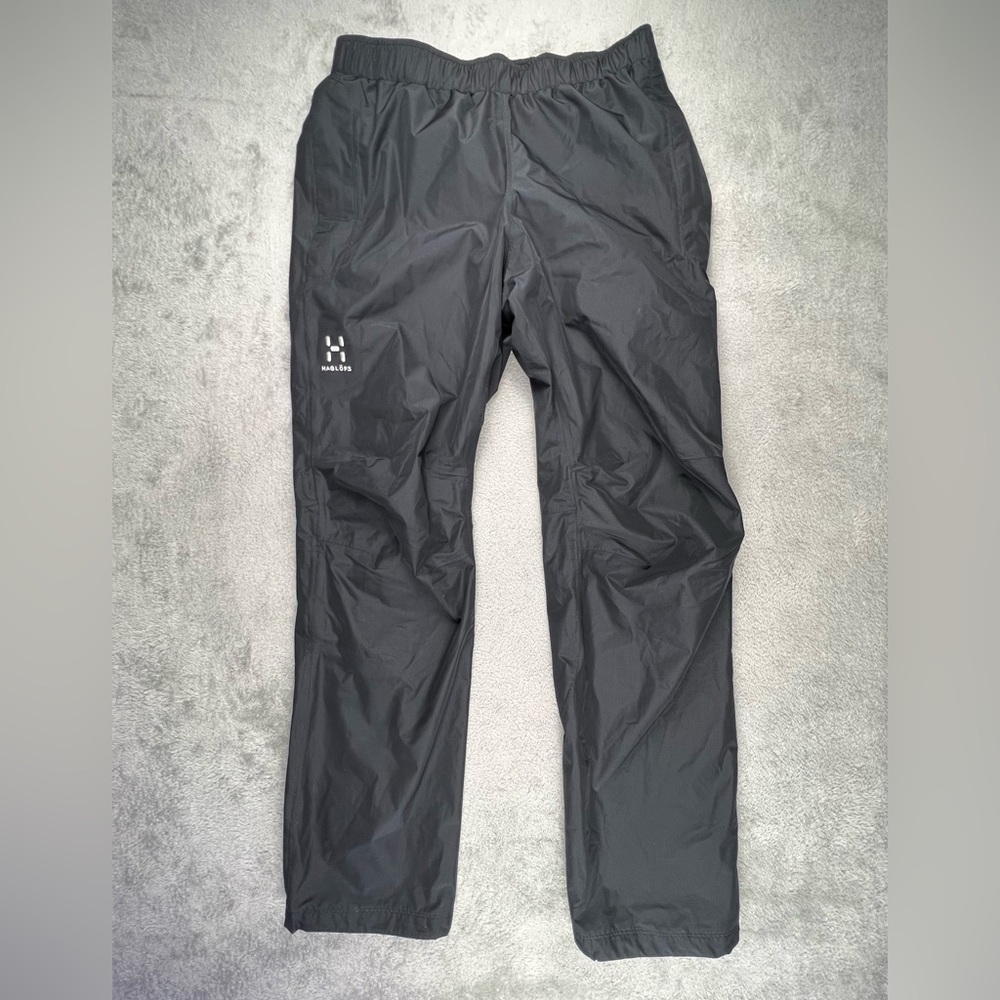 Haglofs Husk Pants Mens Size Small Black Lightweight Windbreaker Elastic Waist